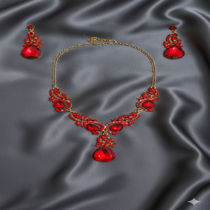 Diamond Cut Crystal Jewelry Set ( Red )