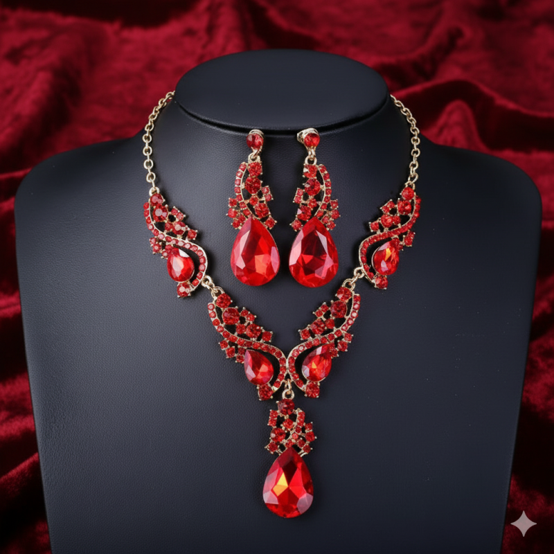 Diamond Cut Crystal Jewelry Set ( Red )