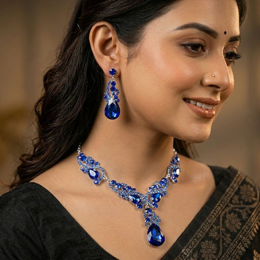 Diamond Cut Crystal Jewelry Set ( Blue )