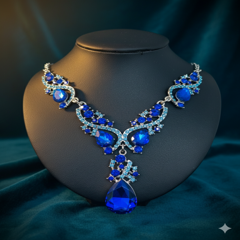 Diamond Cut Crystal Jewelry Set ( Blue )
