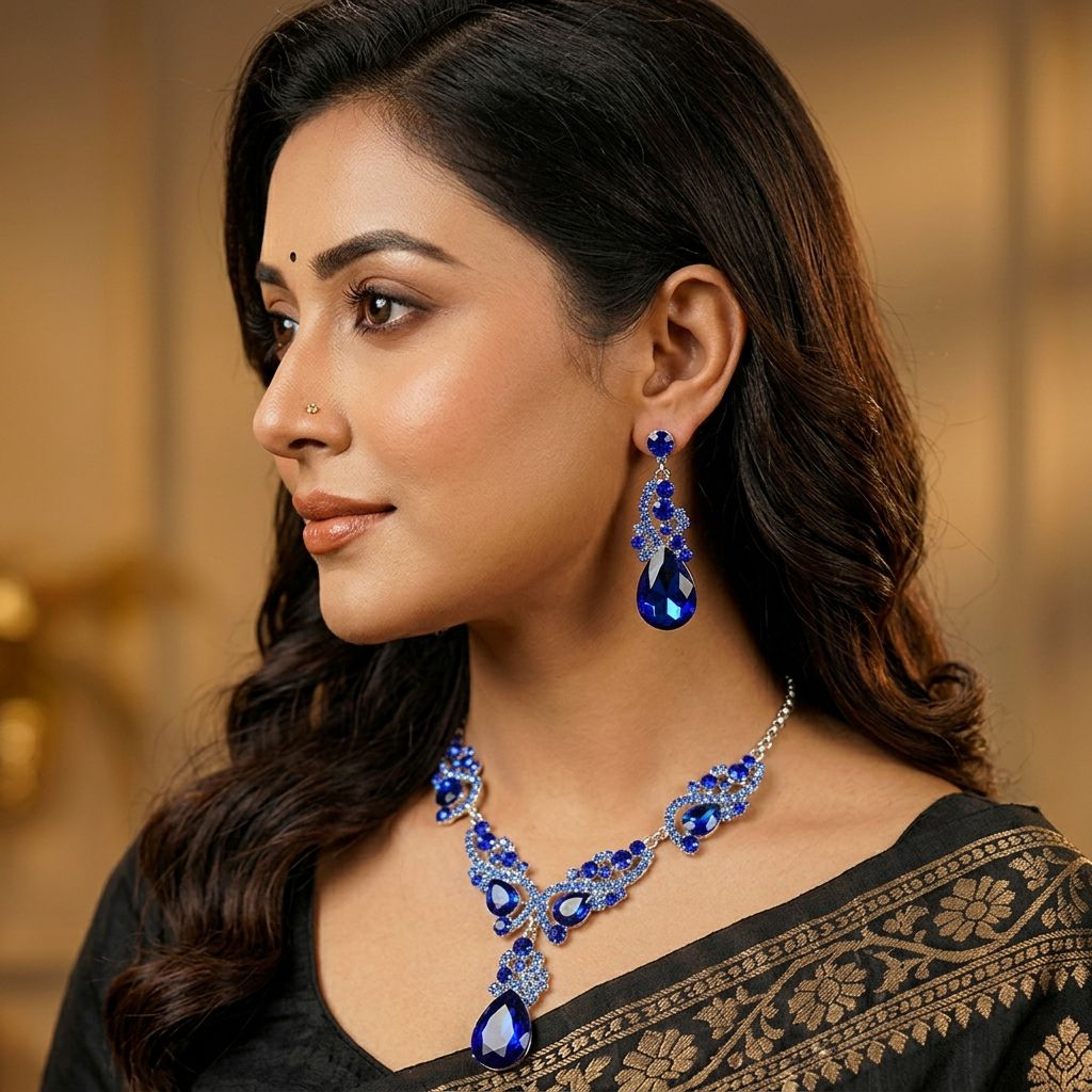 Diamond Cut Crystal Jewelry Set ( Blue )