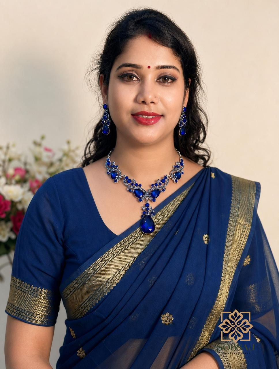 Diamond Cut Crystal Jewelry Set ( Blue )