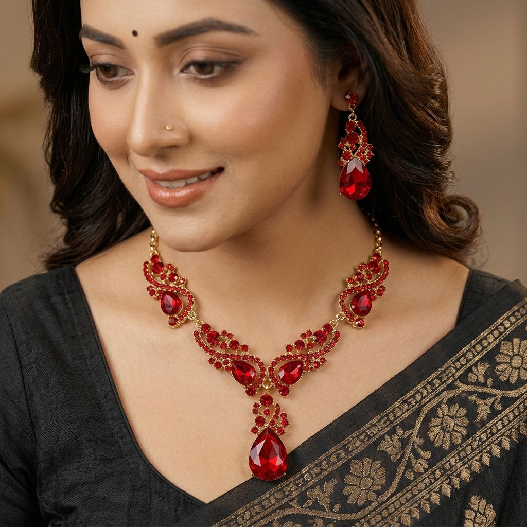 Diamond Cut Crystal Jewelry Set ( Red )